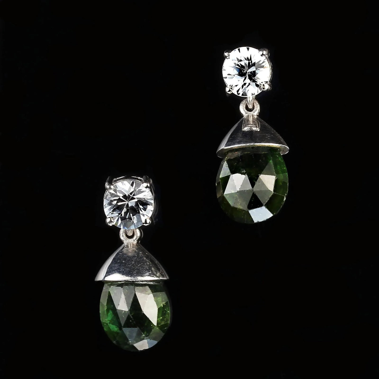 Evening Earrings of Genuine Zircons and Green Tourmalines - 2 Pieces - 5