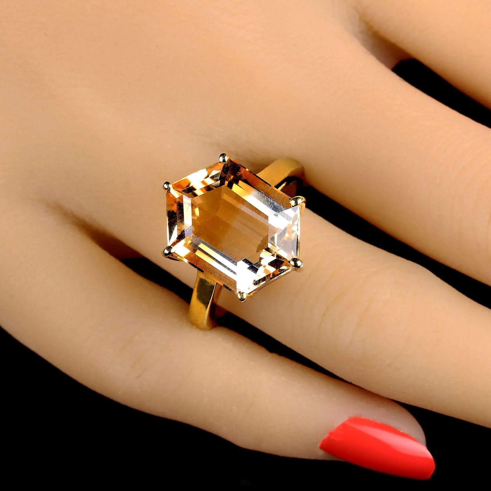 Shield Shaped Bi-Color Citrine in Gold Rhodium Ring Size 8 - 2