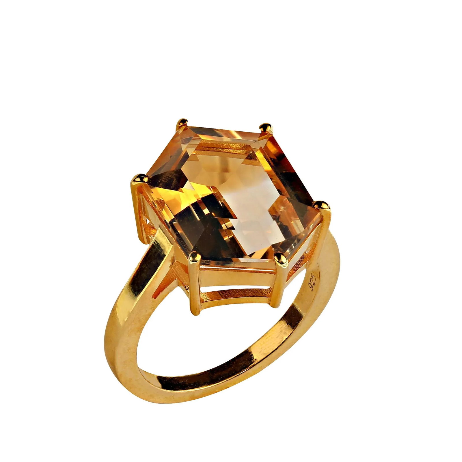 Shield Shaped Bi-Color Citrine in Gold Rhodium Ring Size 8 - 3
