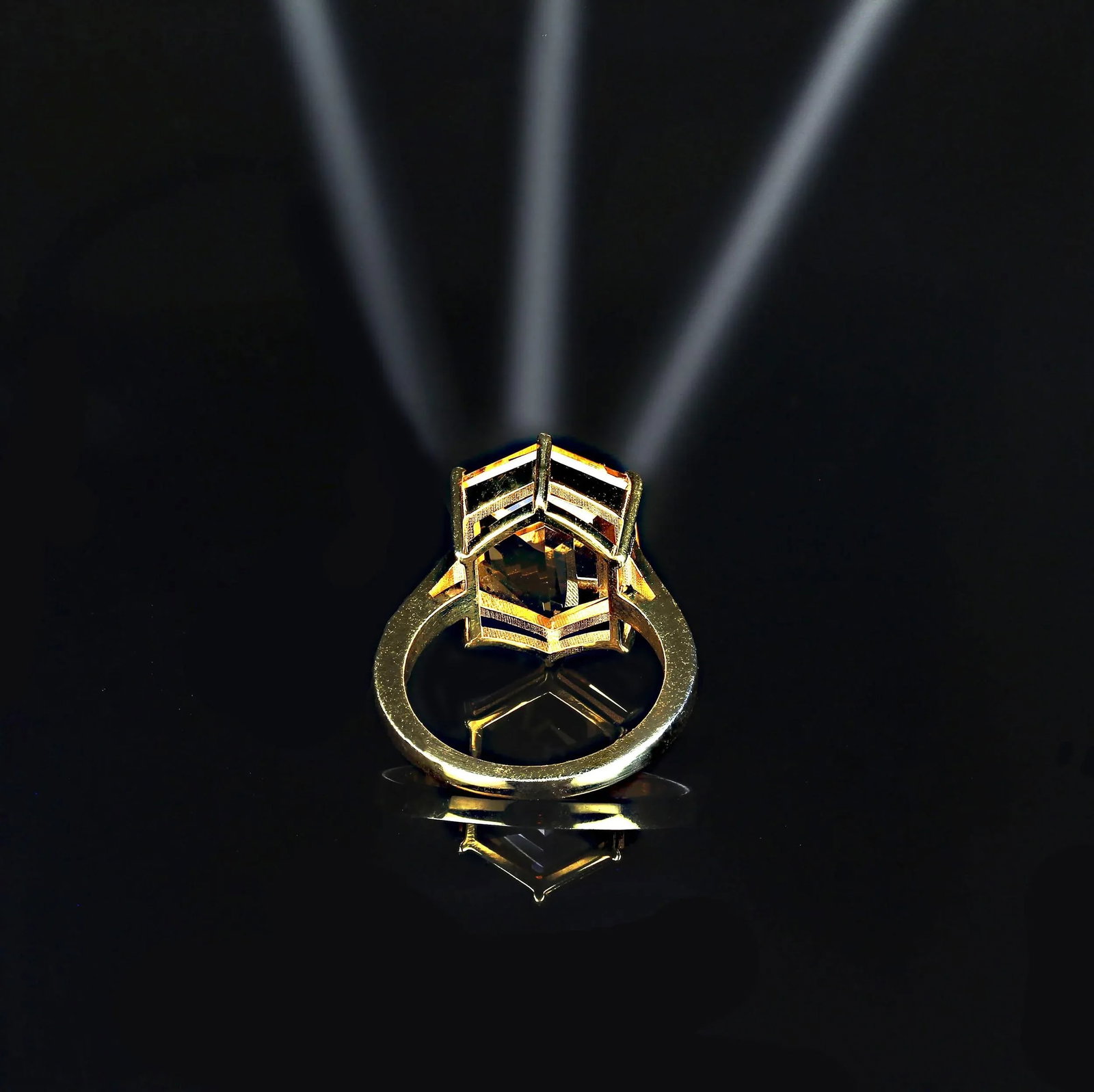 Shield Shaped Bi-Color Citrine in Gold Rhodium Ring Size 8 - 4