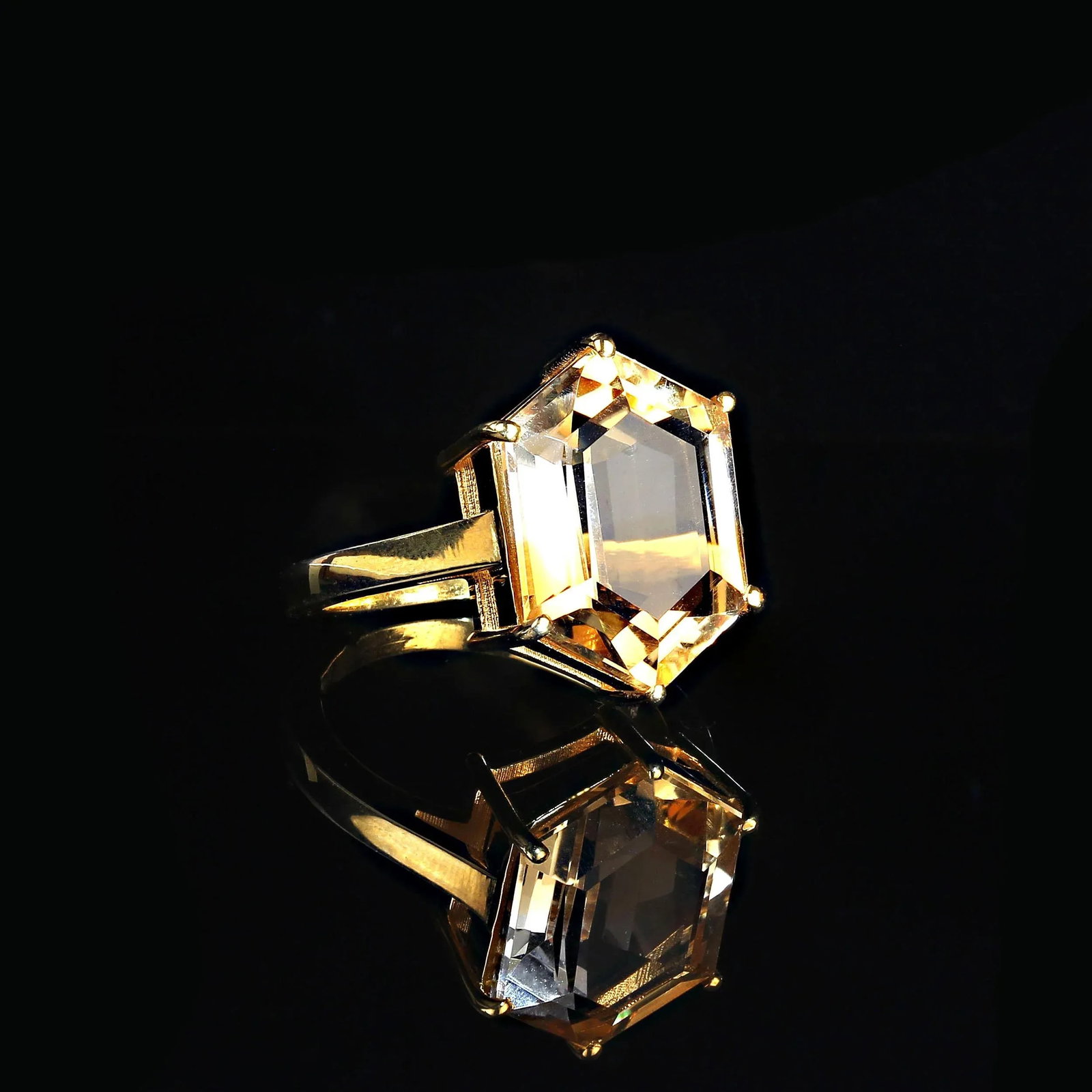 Shield Shaped Bi-Color Citrine in Gold Rhodium Ring Size 8 - 5