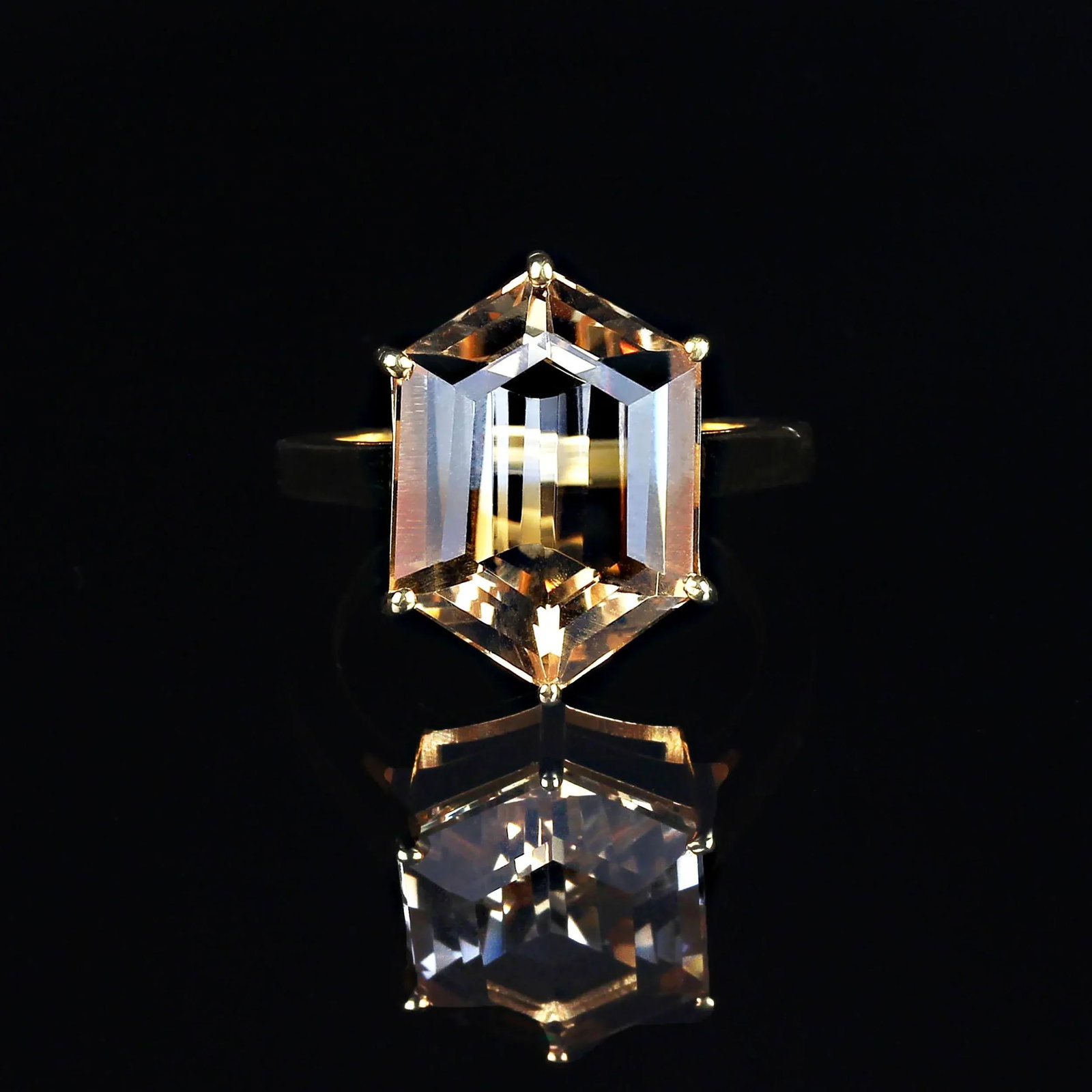 Shield Shaped Bi-Color Citrine in Gold Rhodium Ring Size 8 - 6