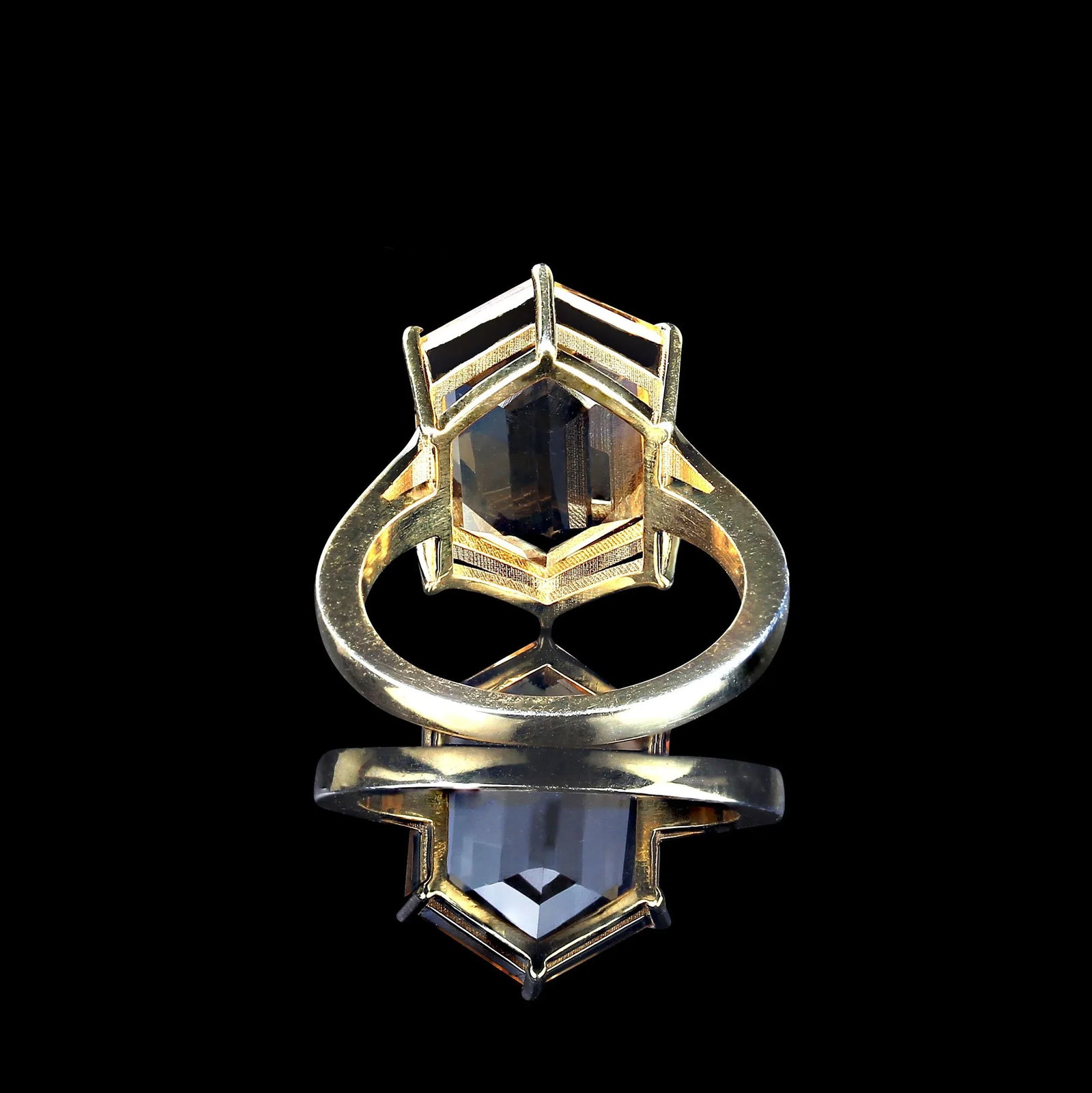 Shield Shaped Bi-Color Citrine in Gold Rhodium Ring Size 8 - 7