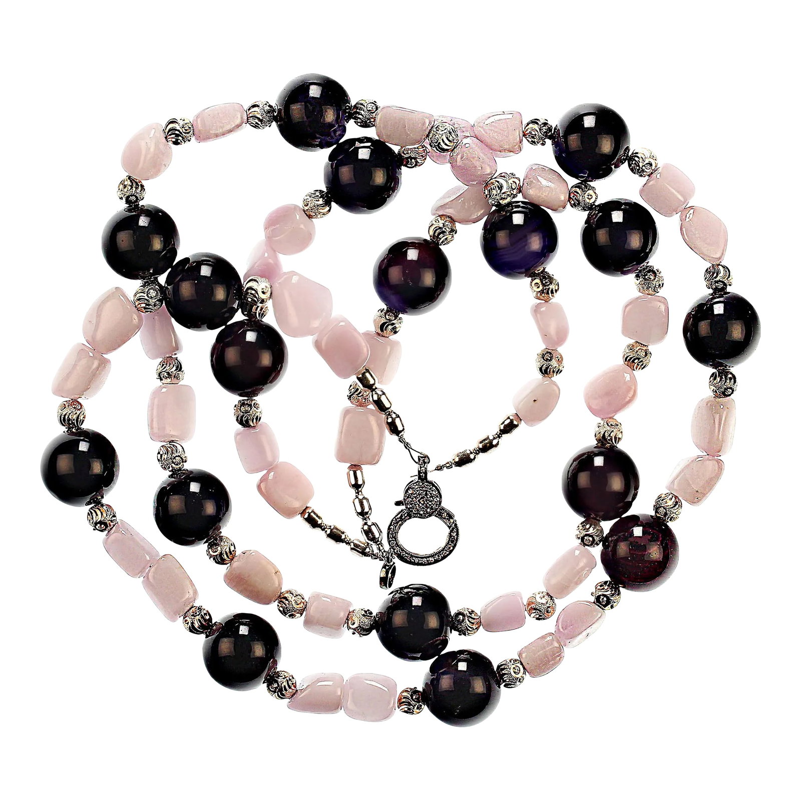 Amethyst & Kunzite Double Strand Necklace: This is part of Chairish's Fine Jewelry assortment. Elegant Amethyst and Kunzite Double-Strand Necklace – A Winter Wardrobe Essential Enhance your winter style with this light and dark elegant n