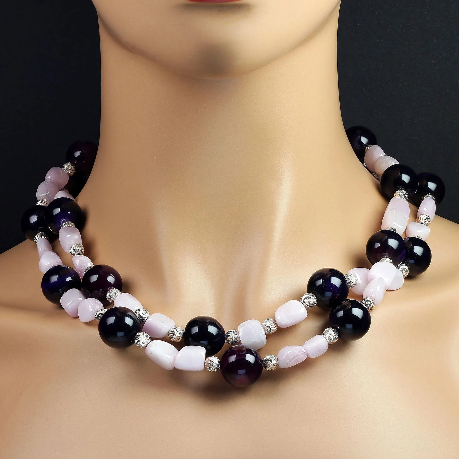 Amethyst & Kunzite Double Strand Necklace - 2