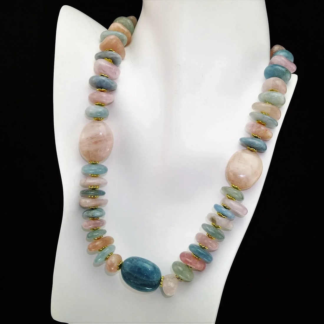 Polished Nuggets of Pink and Blue Beryl Necklace March Birthstone - 4