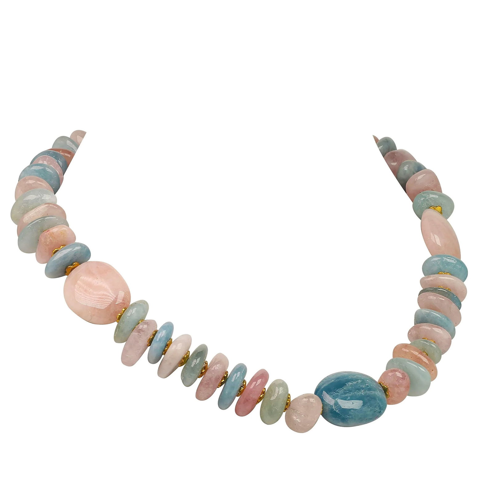 Polished Nuggets of Pink and Blue Beryl Necklace March Birthstone - 5