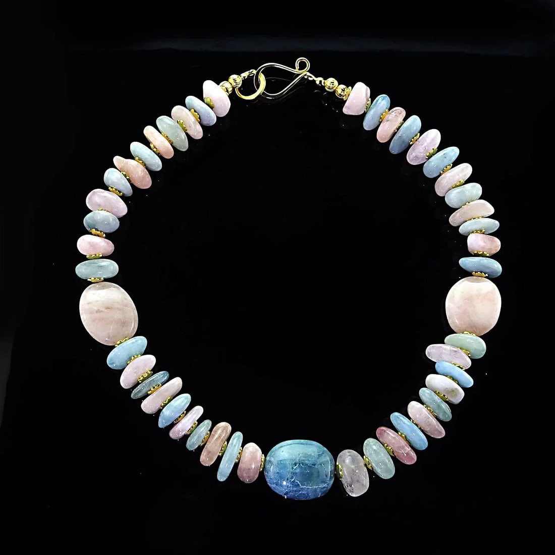 Polished Nuggets of Pink and Blue Beryl Necklace March Birthstone - 6