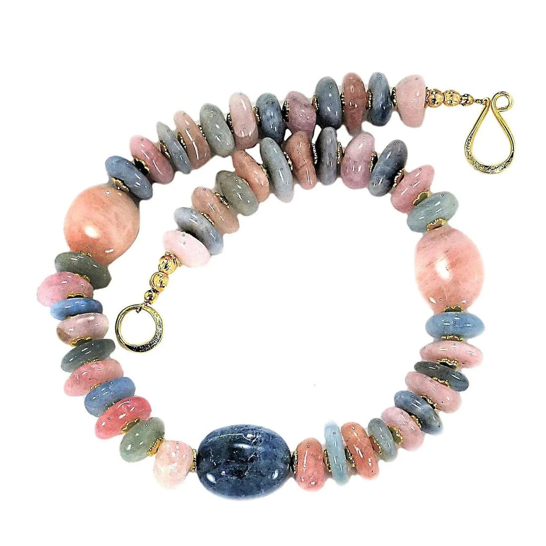 Polished Nuggets of Pink and Blue Beryl Necklace March Birthstone - 9