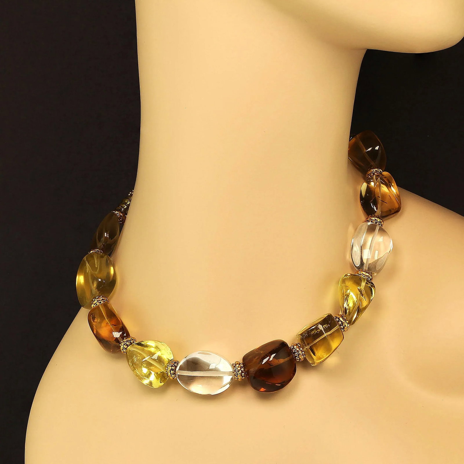 Autumn Tone Polished Quartz Nugget Necklace - 5