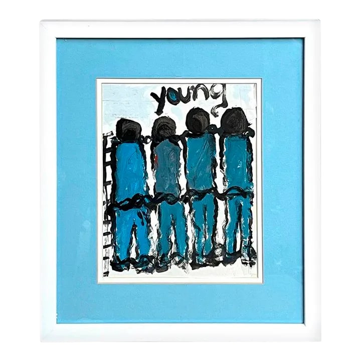 Late 20th Century 'Prisoners' by Purvis Young: 'Prisoners' by Purvis Young USA, (1943-2010) Boldly signed at the top 'Young' A thought-provoking world of 'Prisoners' by Purvis Young (1943-2010), a captivating work that resonates with depth and