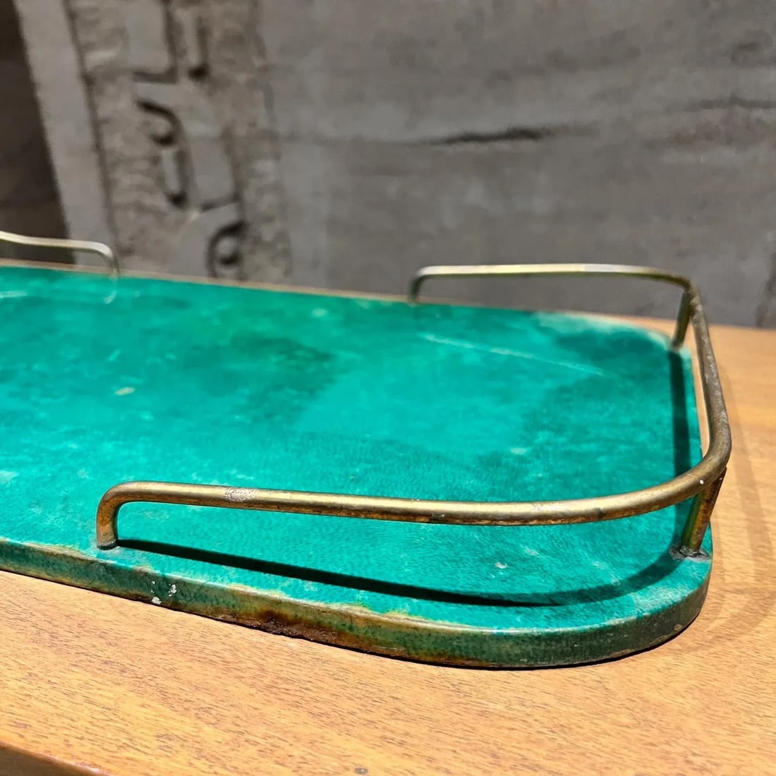 1950s Aldo Tura Green Serving Tray Lacquered Goatskin Milano - 2