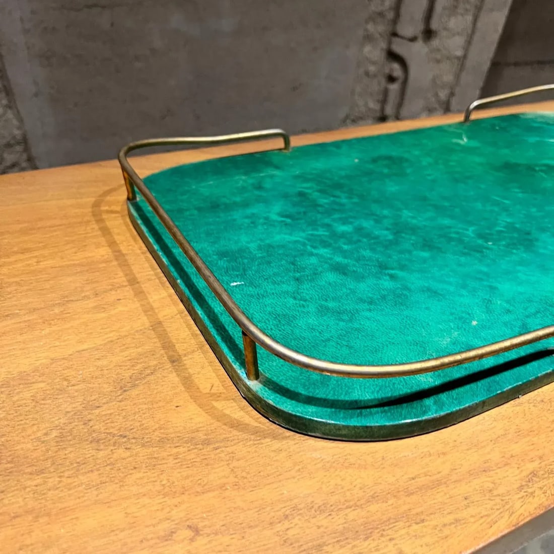 1950s Aldo Tura Green Serving Tray Lacquered Goatskin Milano - 4