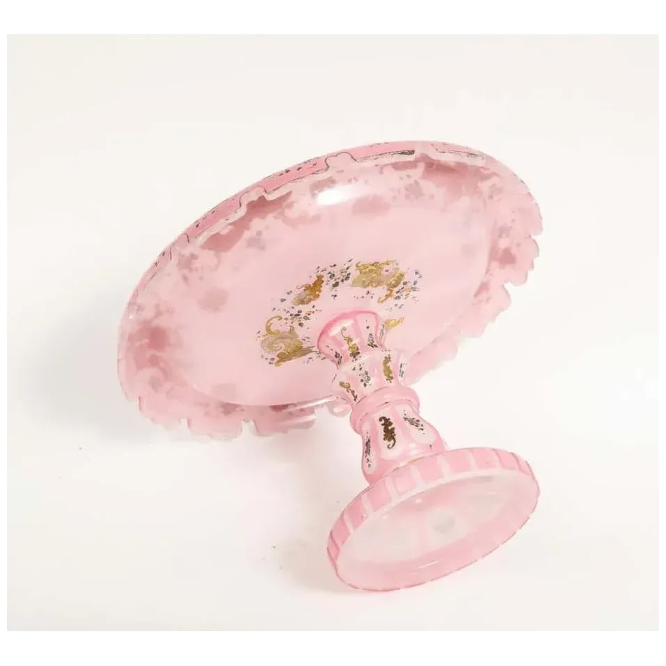 19th Century Pink Triple Overlay Enameled Bohemian Glass Cake Stand - 8