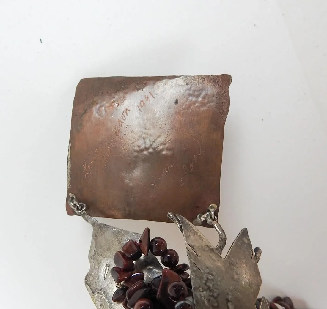 Vintage 1991 Artist Made Sterling Copper Agate Necklace & Earrings - 10