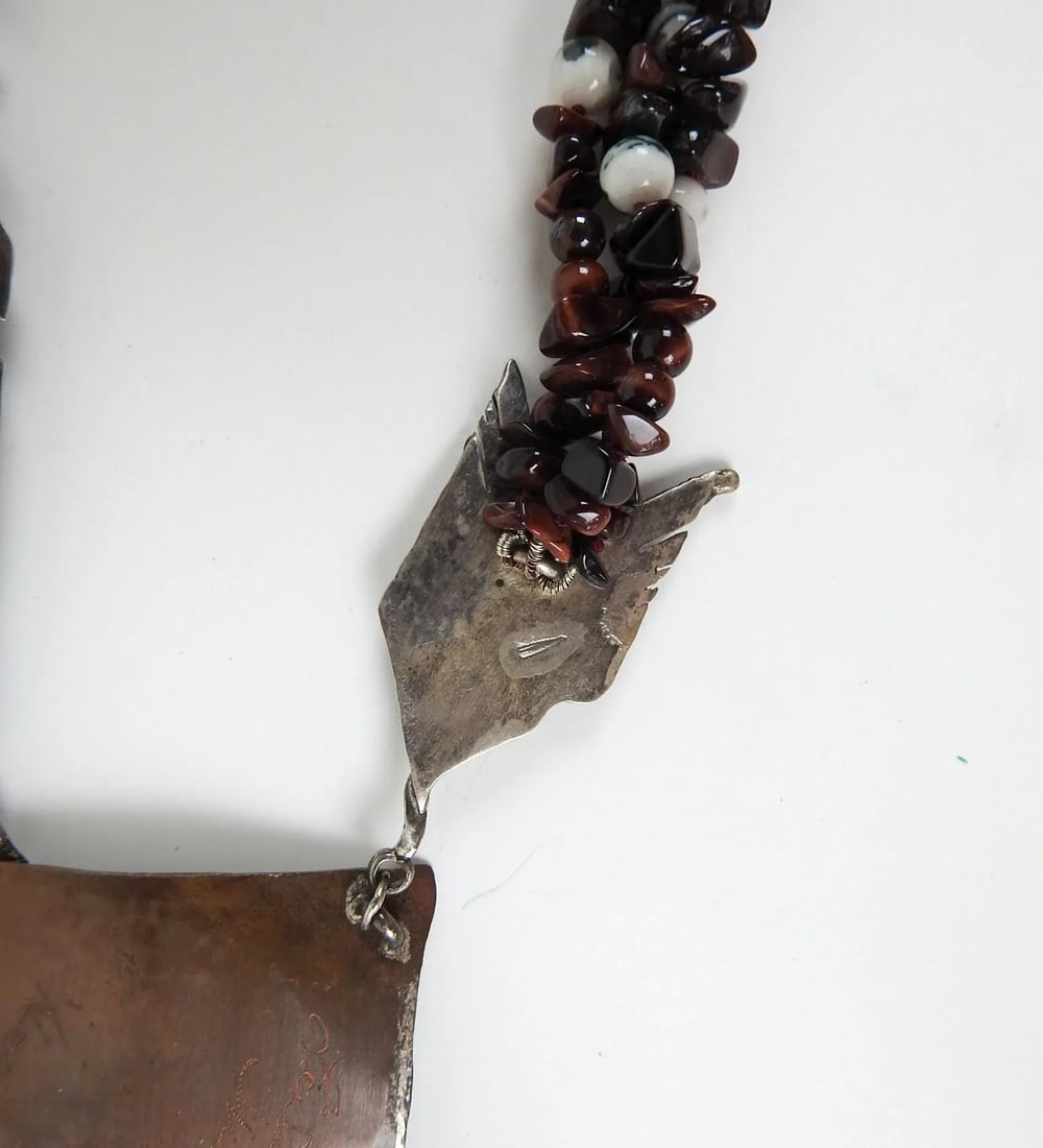Vintage 1991 Artist Made Sterling Copper Agate Necklace & Earrings - 11