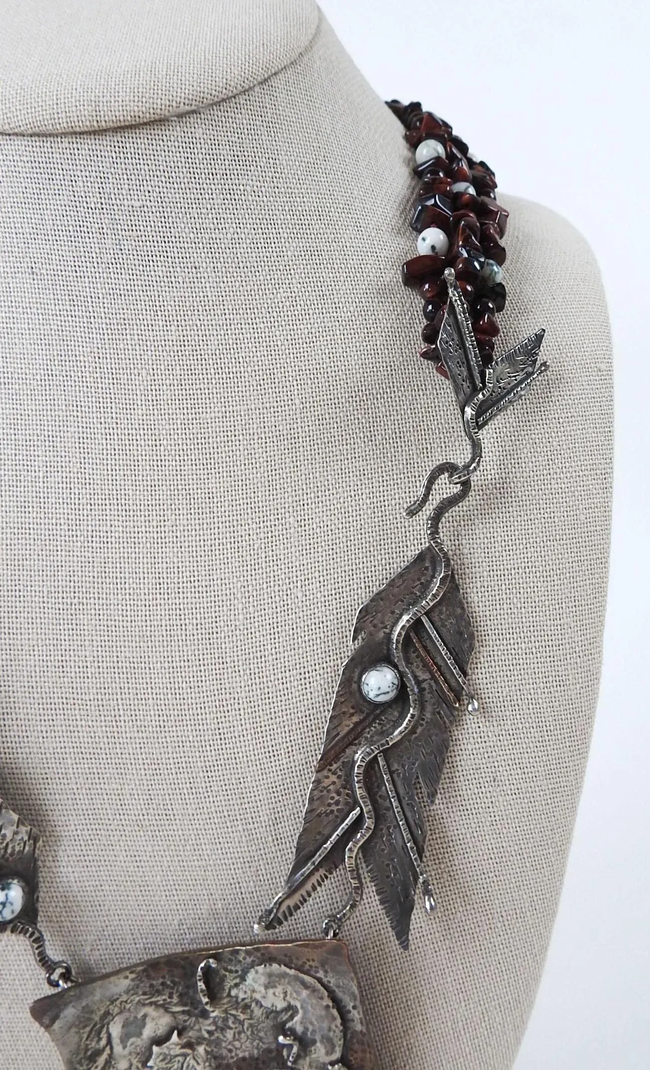 Vintage 1991 Artist Made Sterling Copper Agate Necklace & Earrings - 5