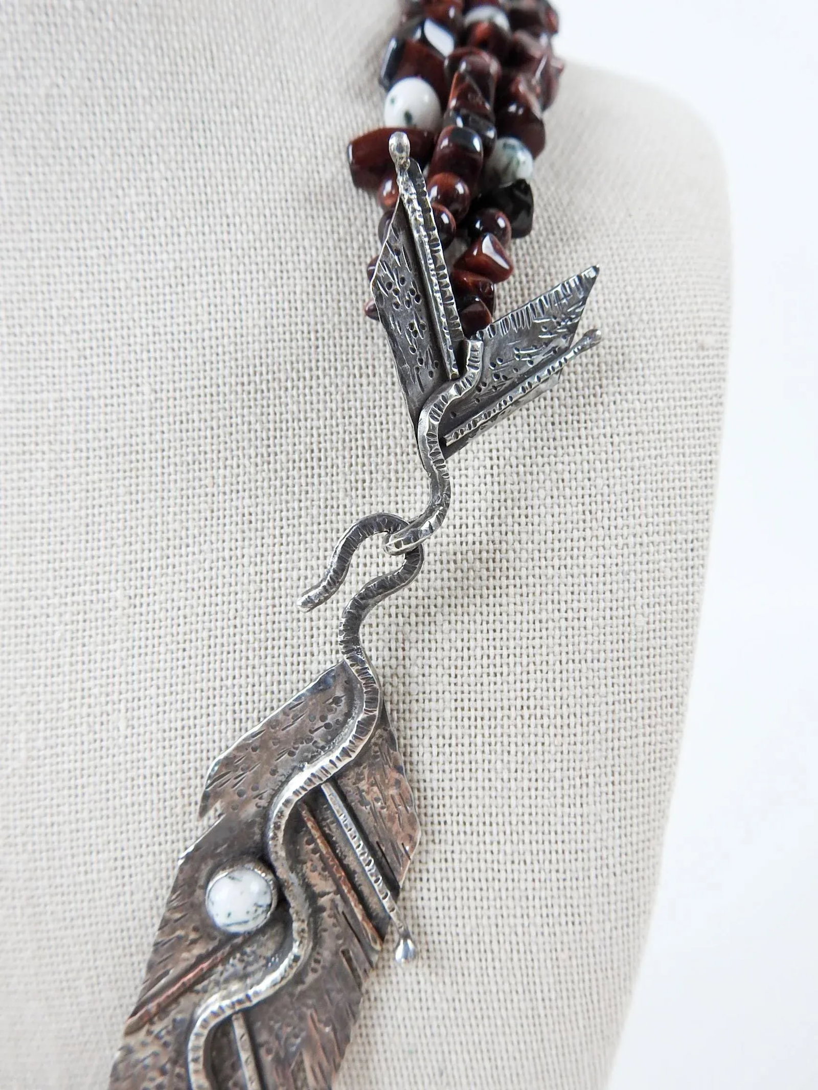 Vintage 1991 Artist Made Sterling Copper Agate Necklace & Earrings - 6