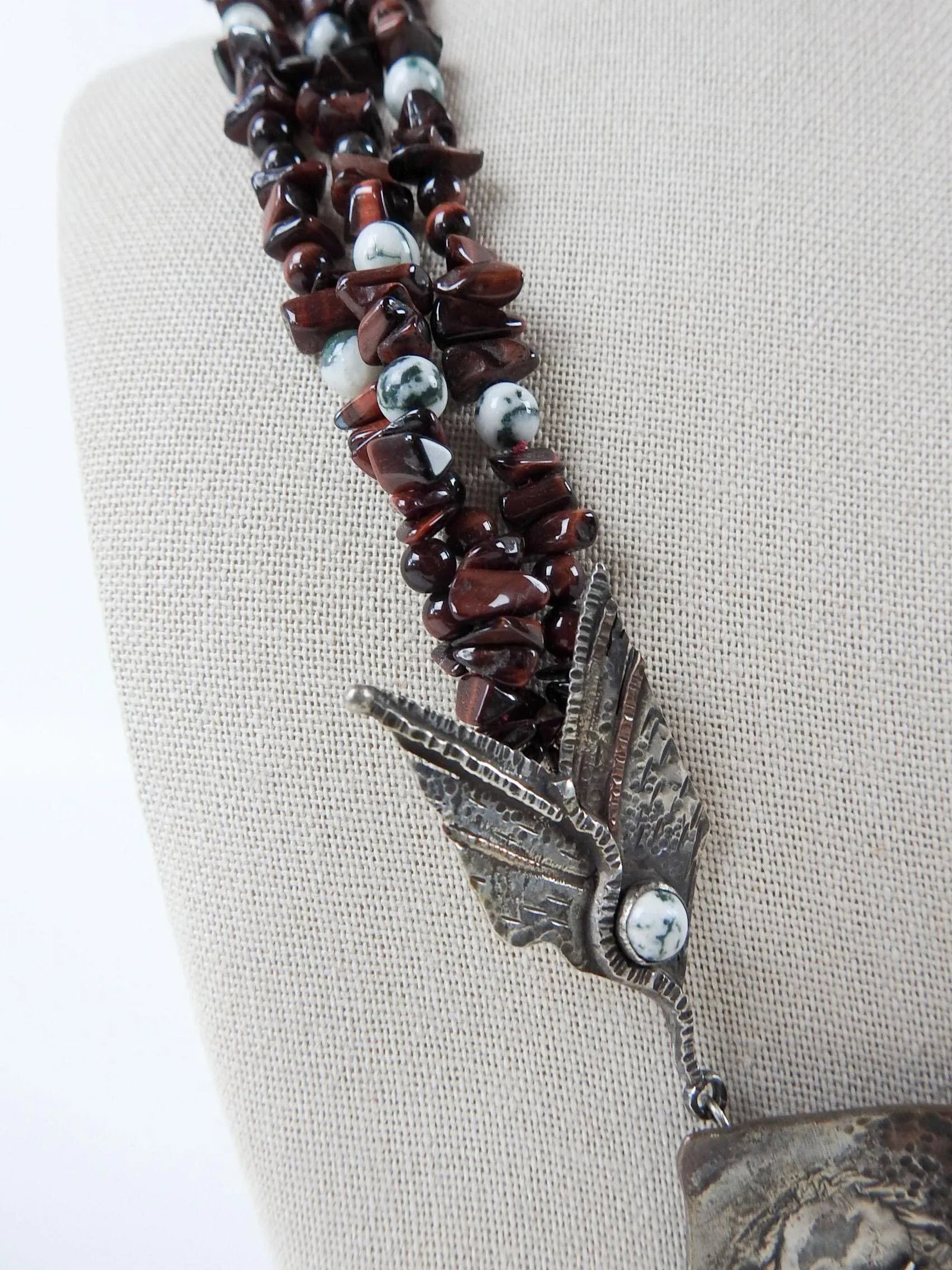 Vintage 1991 Artist Made Sterling Copper Agate Necklace & Earrings - 7