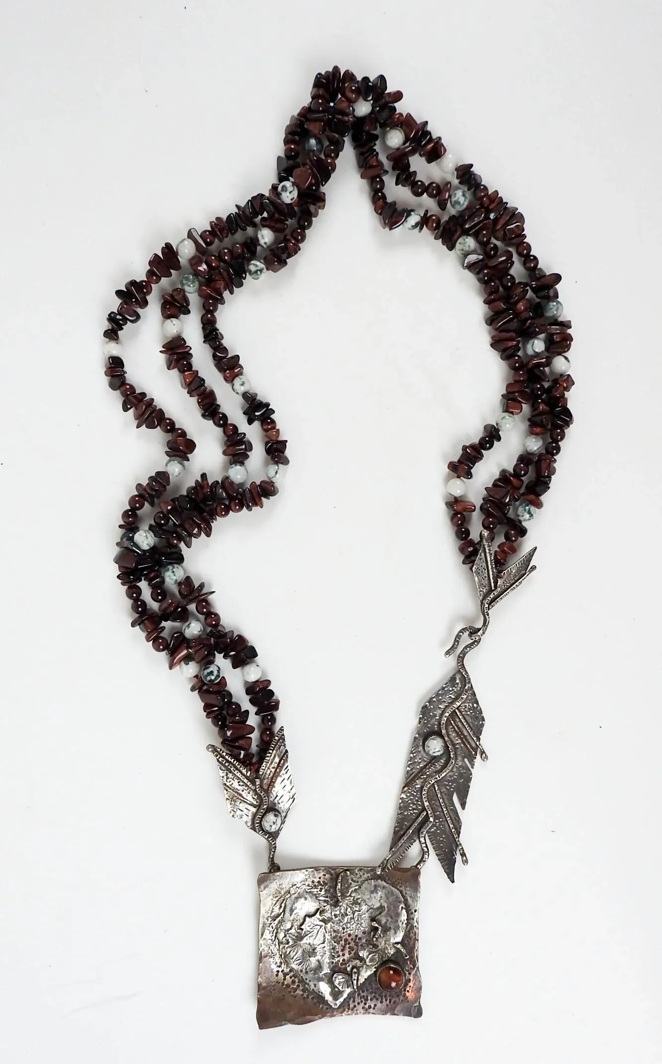 Vintage 1991 Artist Made Sterling Copper Agate Necklace & Earrings - 8