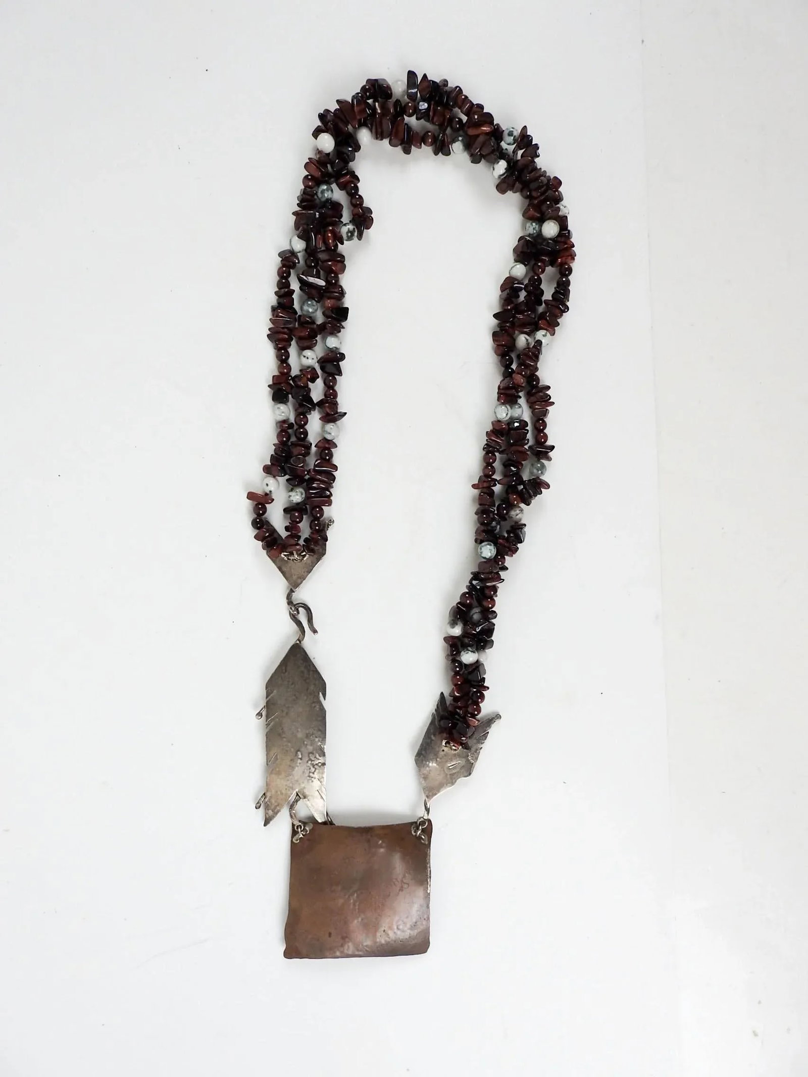 Vintage 1991 Artist Made Sterling Copper Agate Necklace & Earrings - 9