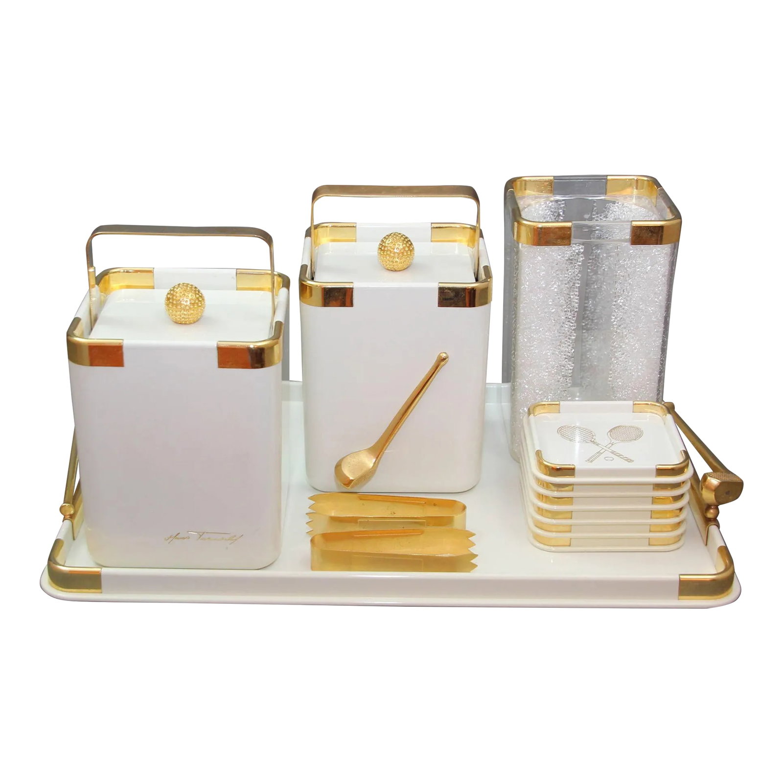 Hans Turnwald White Golf and Tennis Ice Buckets Wine Cooler Tray Set 1970s (1 of 12)