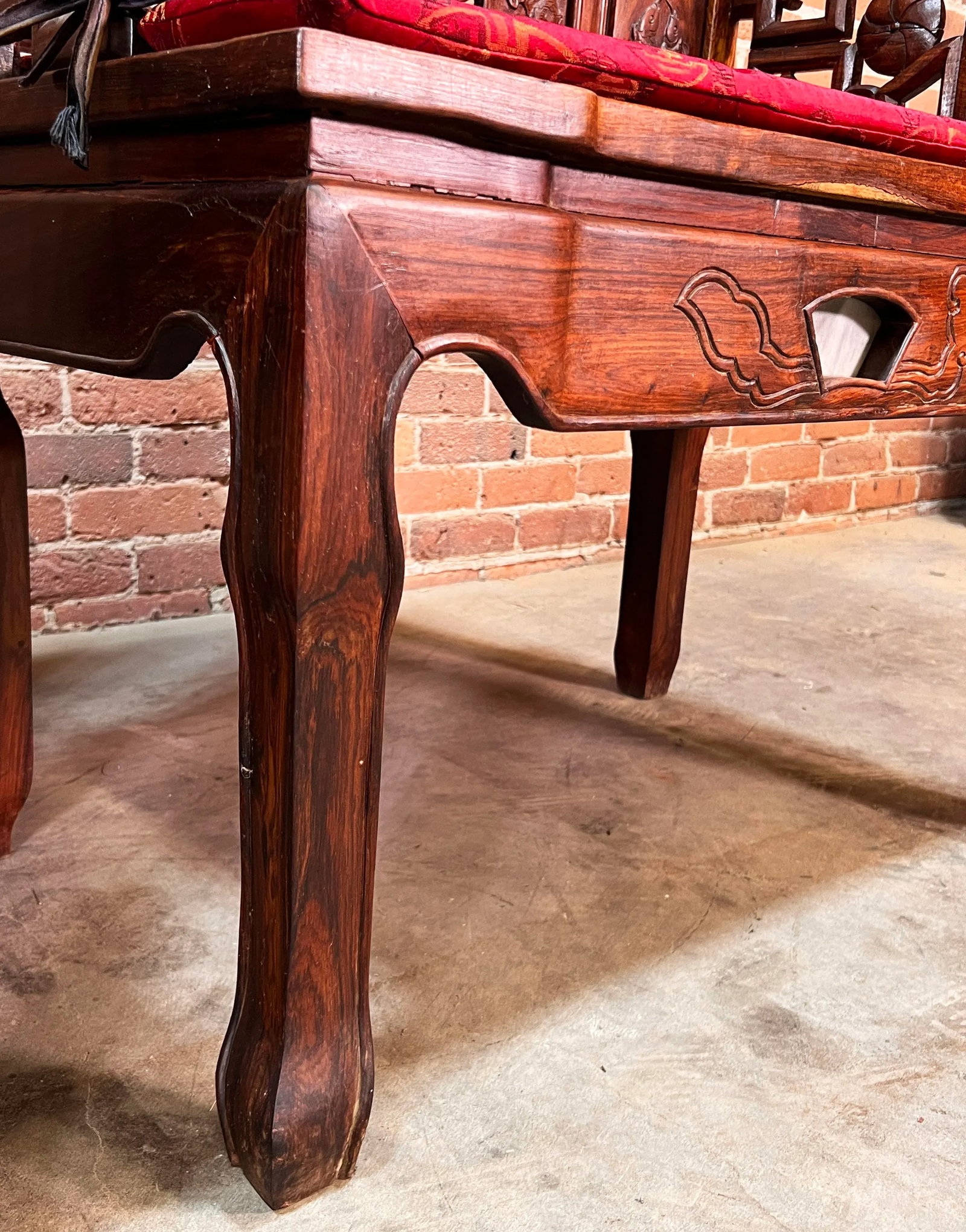Vintage Carved Chinese Rosewood Arm Chairs With Inset Stone Backs - a Pair - 11