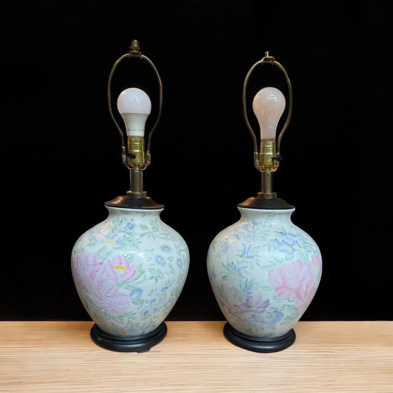 Chinoiserie Large Hand Painted Table Lamp Ginger Jar Ceramic Famille Rose - 13