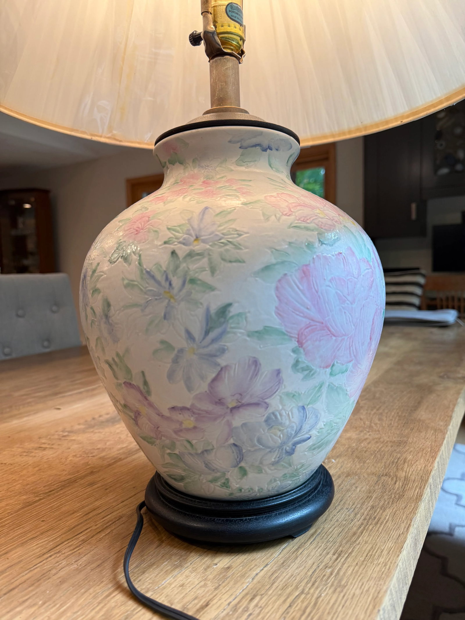 Chinoiserie Large Hand Painted Table Lamp Ginger Jar Ceramic Famille Rose - 6
