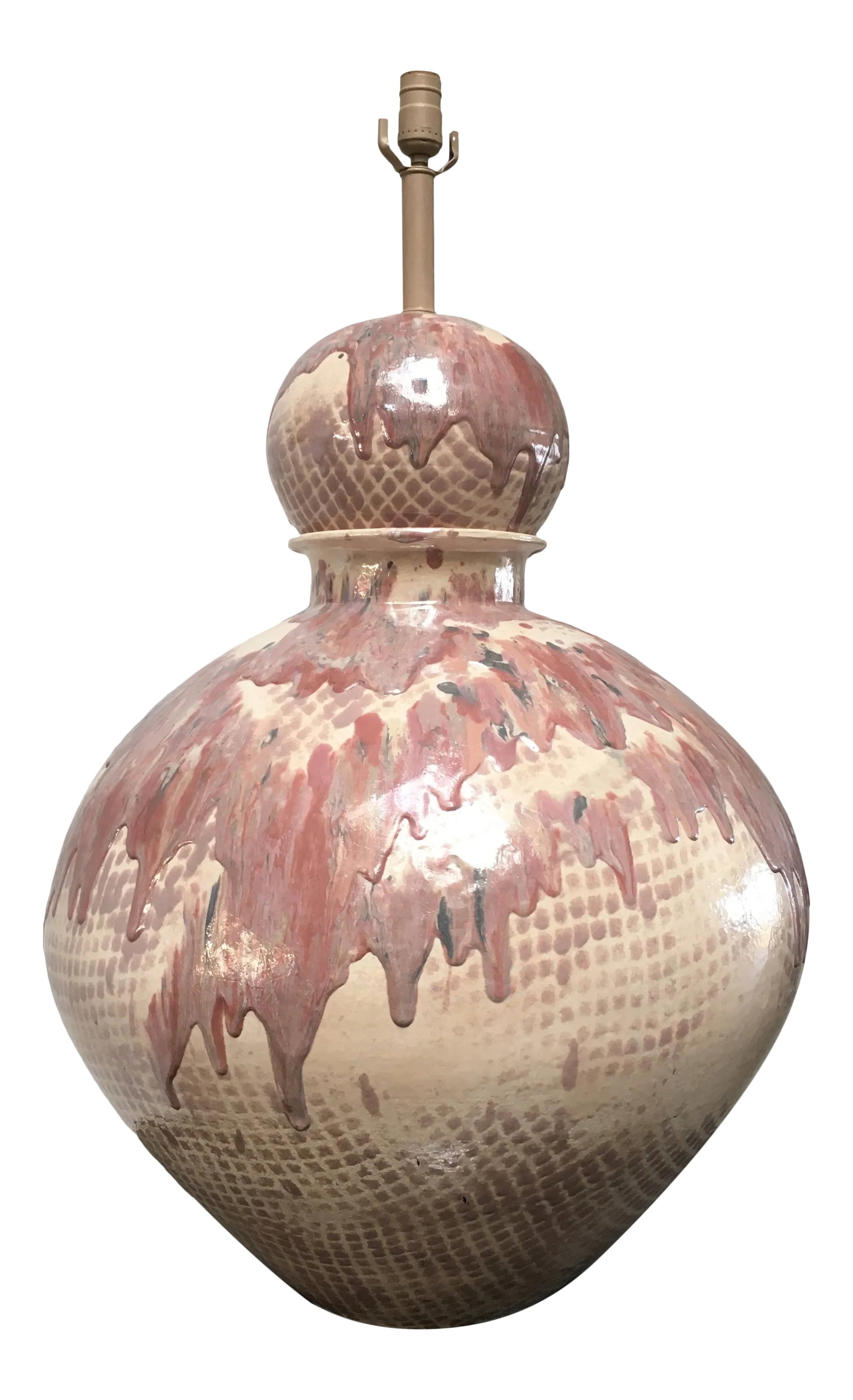 Monumental Postmodern Drip Glaze Ceramic Table Lamp in the Manner of Gary McCloy, Palm Springs Estat: An extraordinary and highly sculptural postmodern ceramic table lamp acquired from a notable Palm Springs estate, embodying the bold color palette, playful forms, and artistic experimentation that