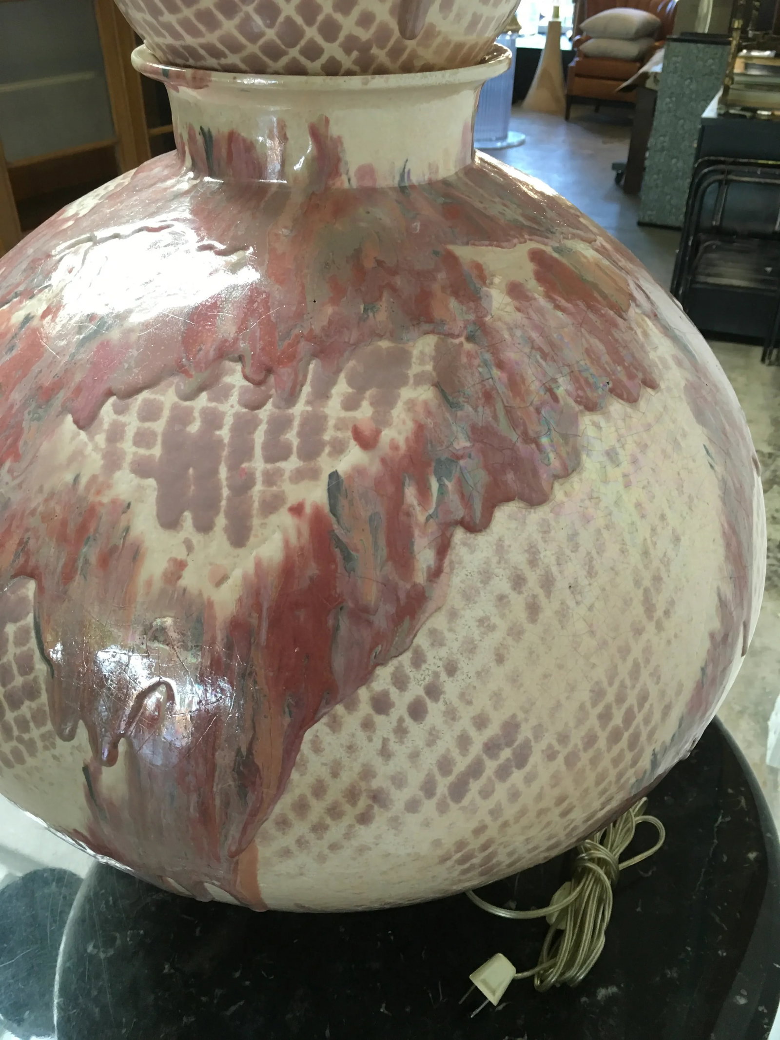 Monumental Postmodern Drip Glaze Ceramic Table Lamp in the Manner of Gary McCloy, Palm Springs Estat - 4