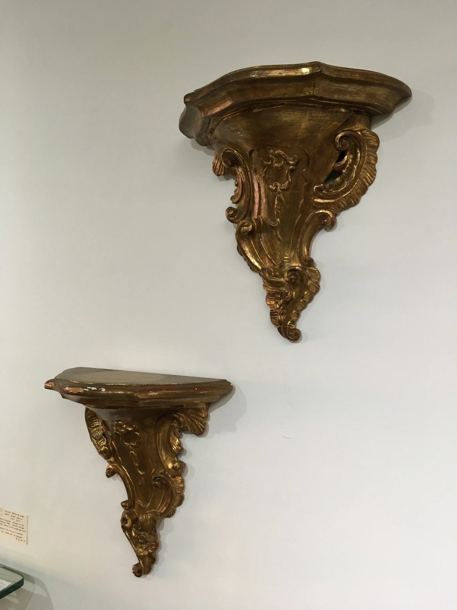 Pair of 19th Century Italian Rococo Giltwood Wall Shelves With Original Gold Leaf - 2
