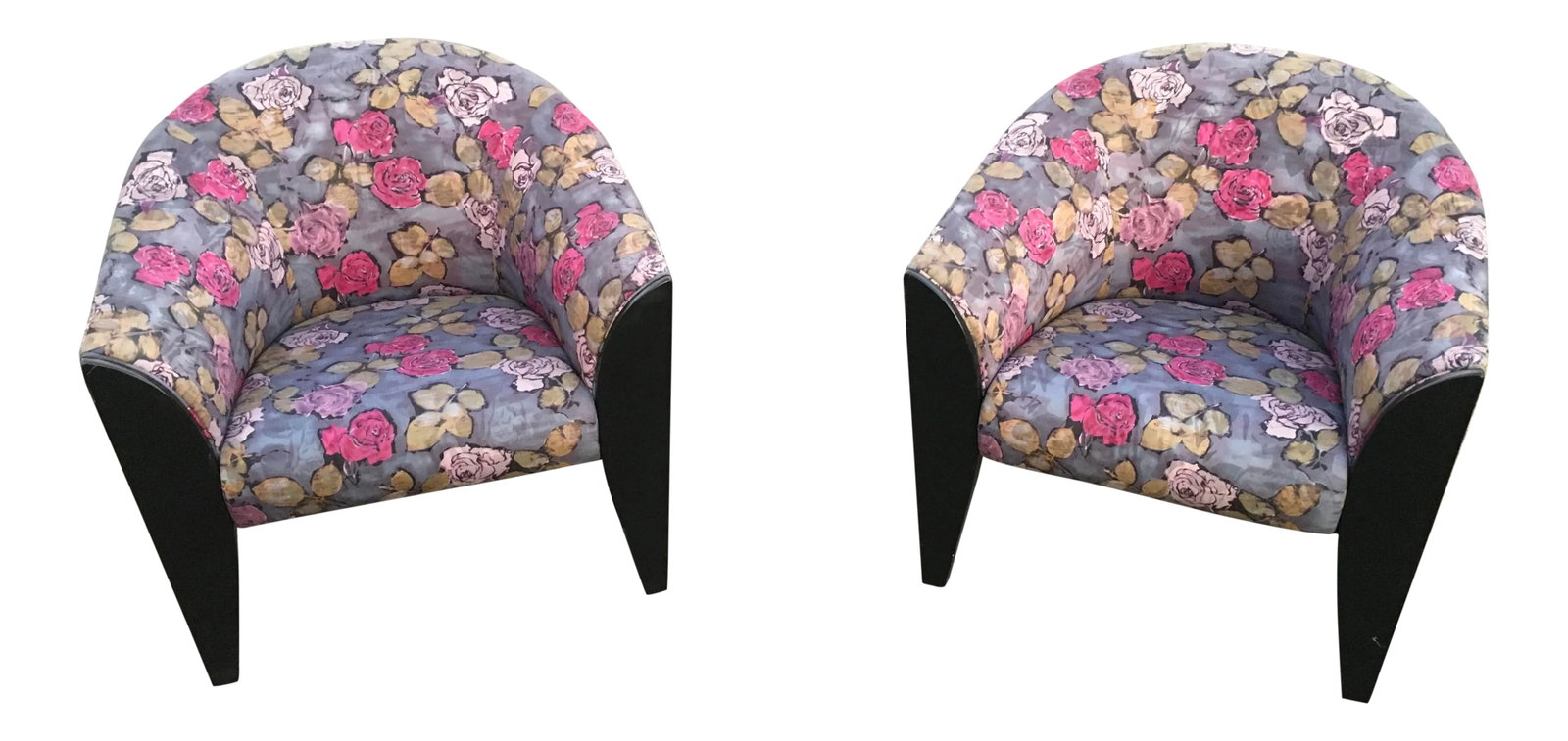 Pair of Postmodern Sculptural Club Chairs in the Style of Dakota Jackson – Original Custom: This stunning pair of postmodern club chairs features beautifully sculptural lines and bold architectural forms inspired by the legendary Dakota Jackson. Custom ordered from the factory for a