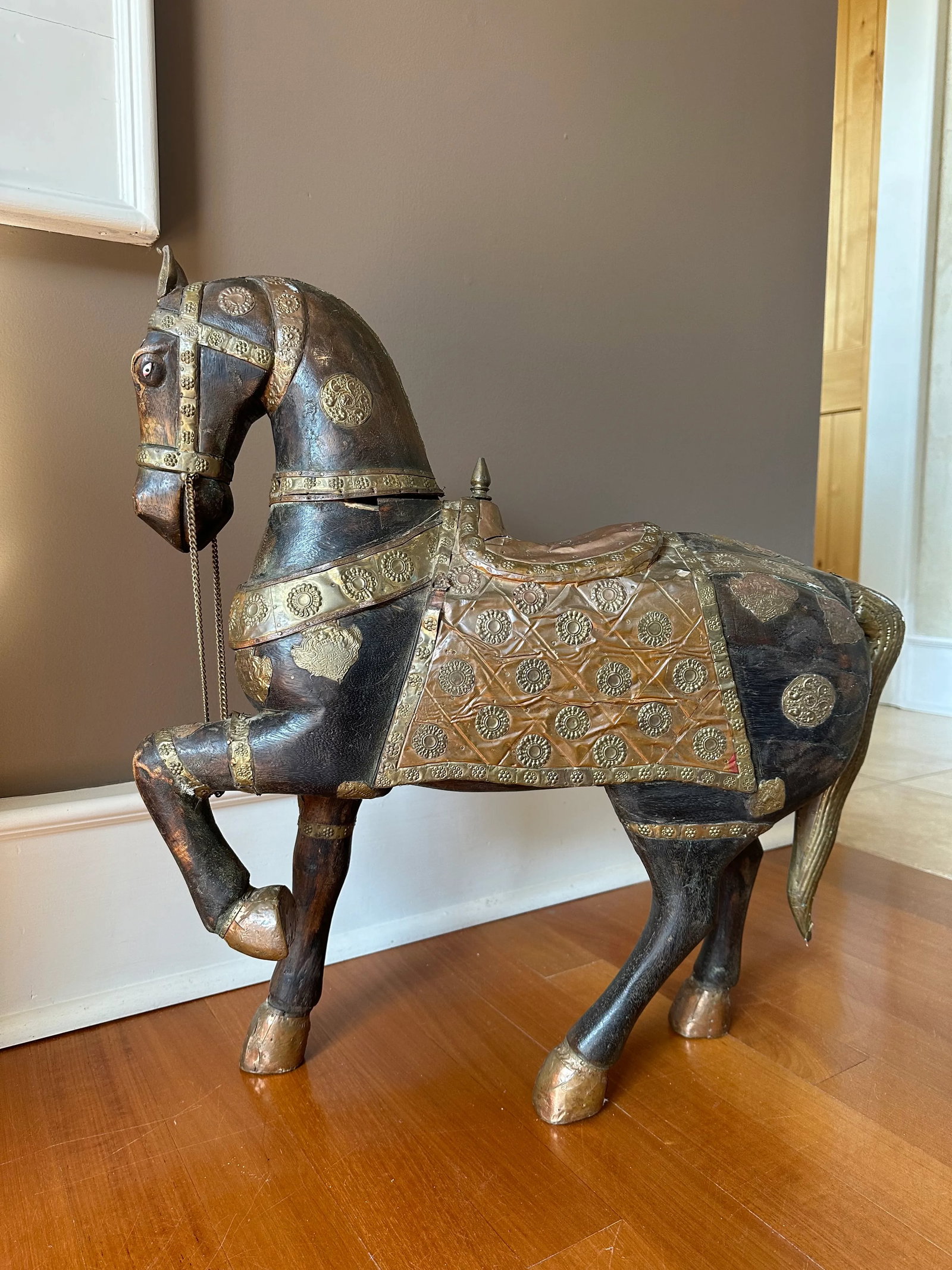 Rare Large Antique Copper & Brass Wooden Horse - 2