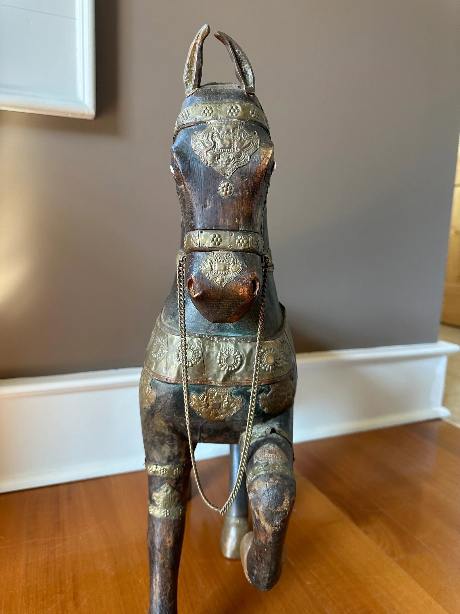 Rare Large Antique Copper & Brass Wooden Horse - 3