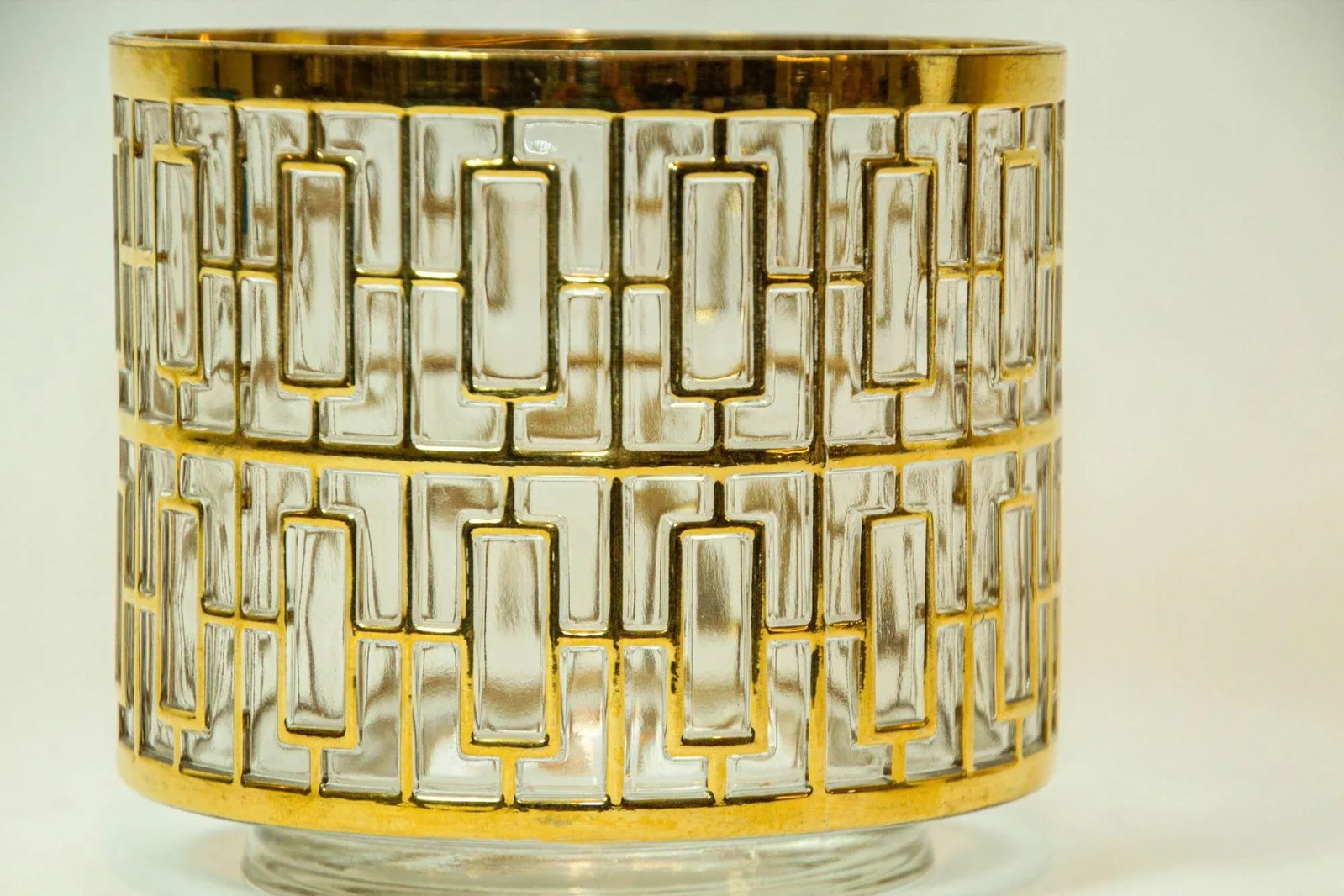 Imperial Glass Shoji Screen Ice Bucket 1960 Collectible Barware 22k Gold Overlay - 5
