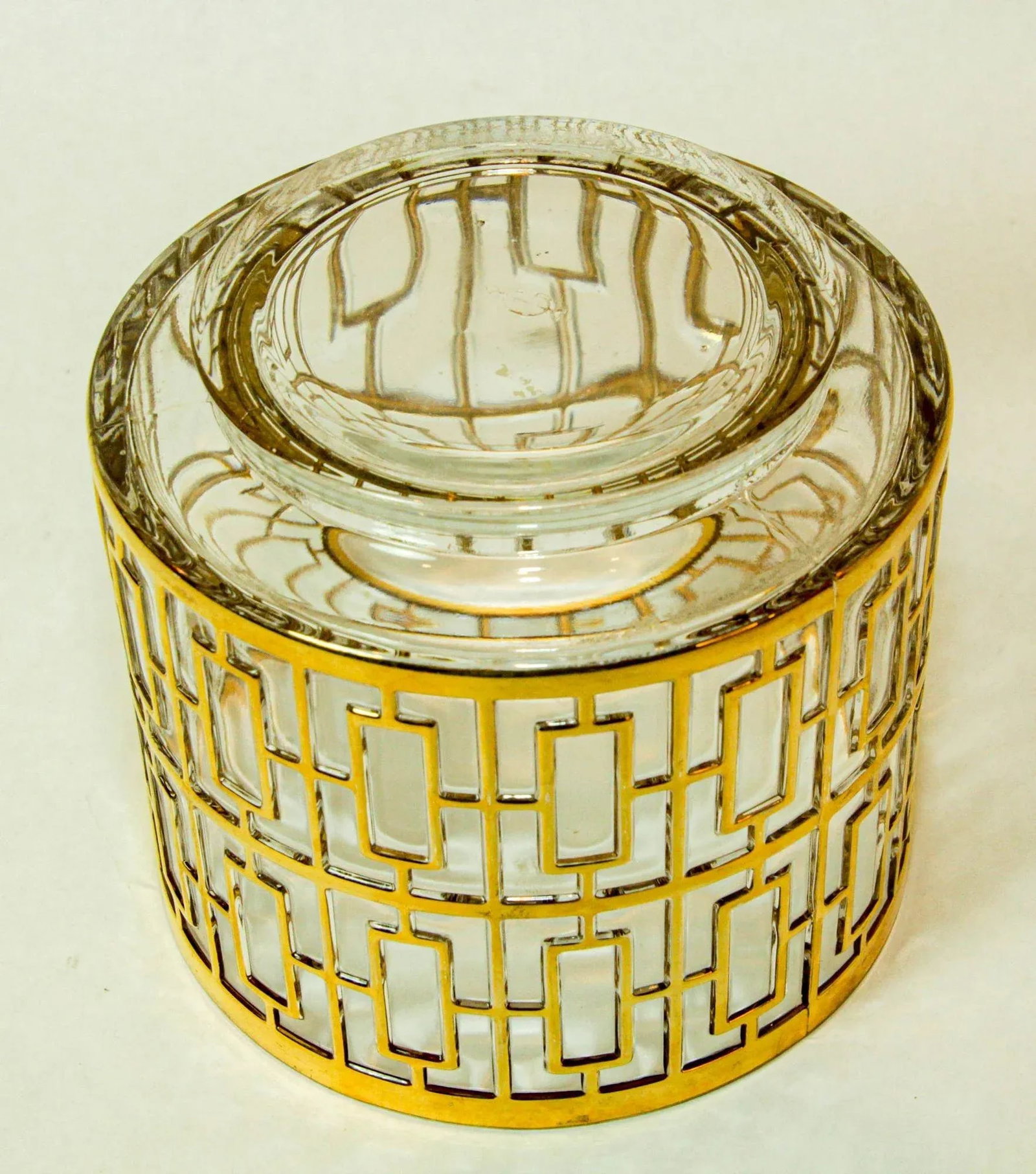 Imperial Glass Shoji Screen Ice Bucket 1960 Collectible Barware 22k Gold Overlay - 7