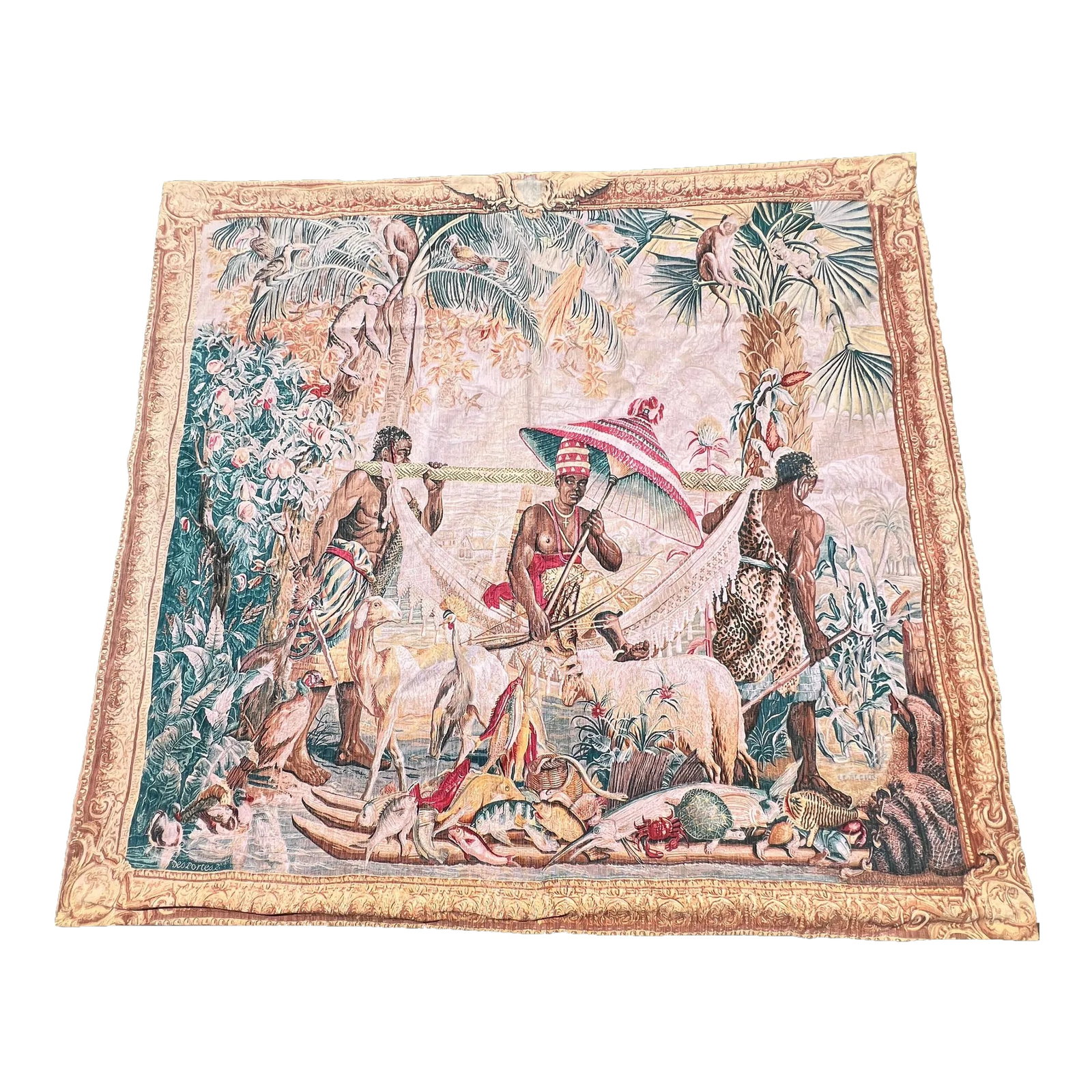 Vintage French Silk Screen Life of Aborigines in the Amazon Region Tapestry From South Florida Estat (1 of 6)