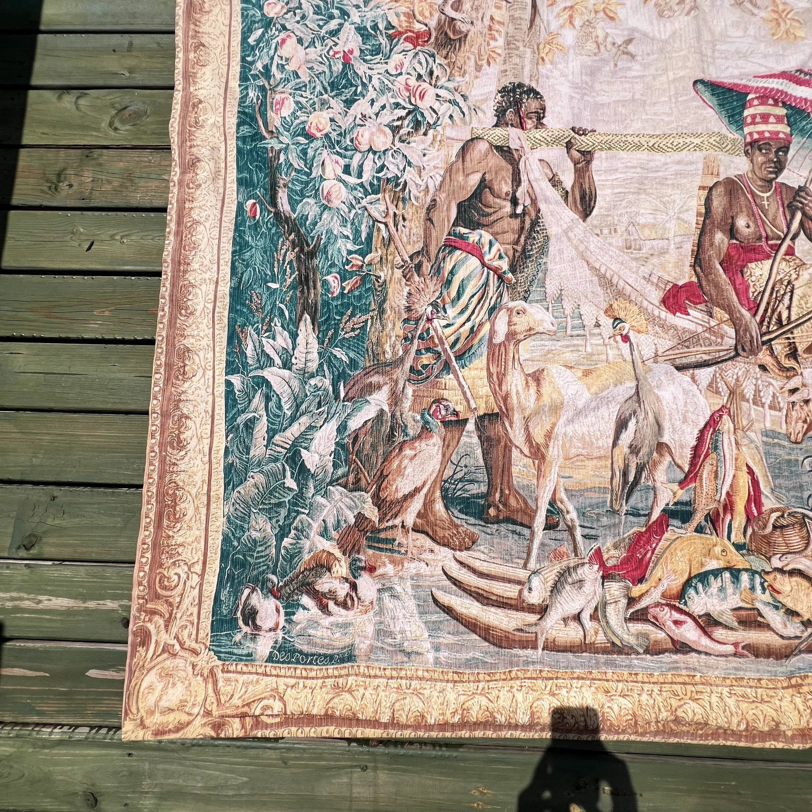 Vintage French Silk Screen Life of Aborigines in the Amazon Region Tapestry From South Florida Estat - 2