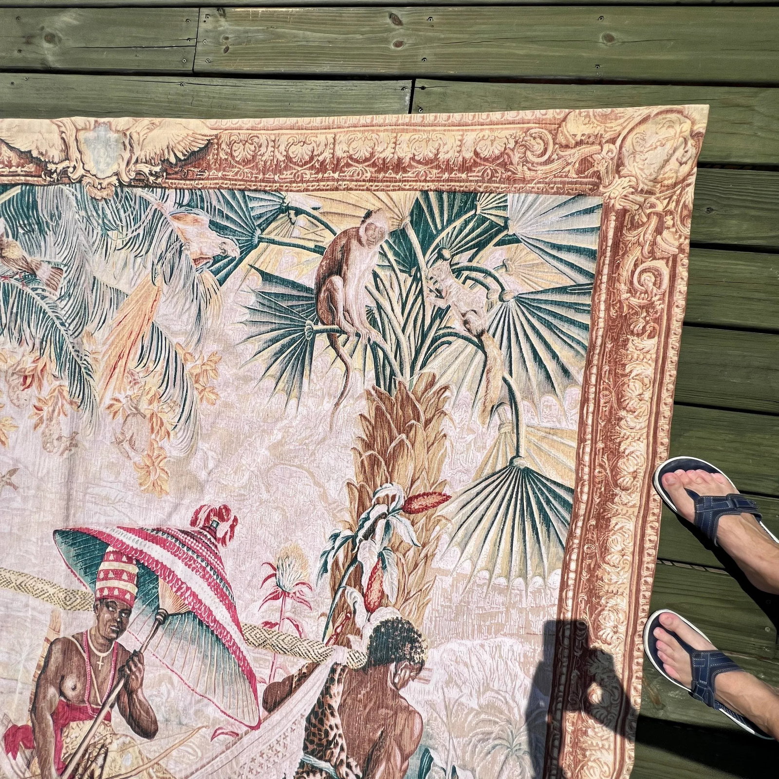 Vintage French Silk Screen Life of Aborigines in the Amazon Region Tapestry From South Florida Estat - 3