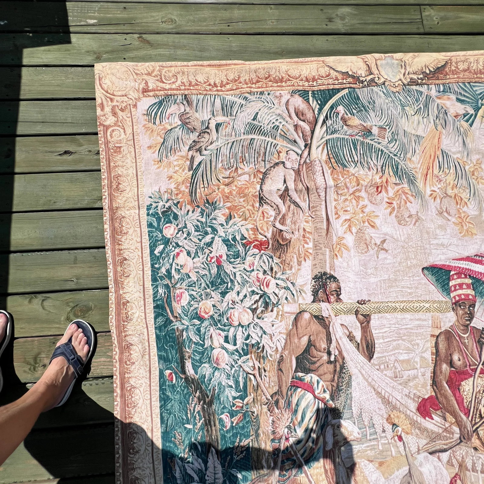 Vintage French Silk Screen Life of Aborigines in the Amazon Region Tapestry From South Florida Estat - 4