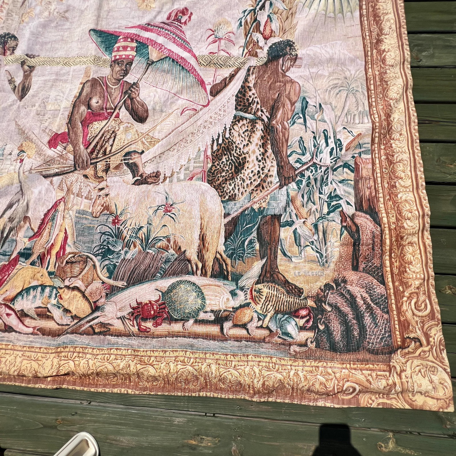 Vintage French Silk Screen Life of Aborigines in the Amazon Region Tapestry From South Florida Estat - 5