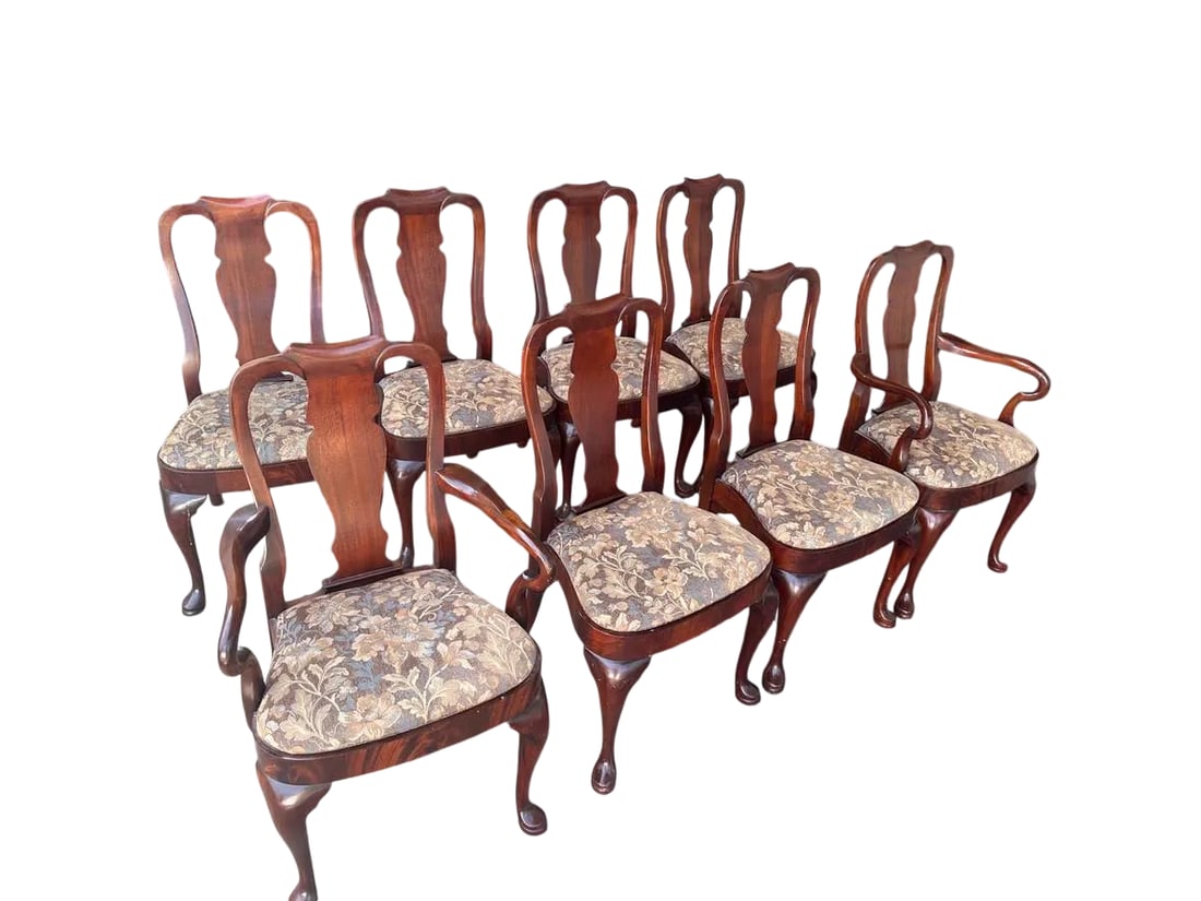 Set of 8 Hickory Chair Furniture Company Flame Mahogany Queen Anne Dining Chairs - Vintage Late 20th - 7