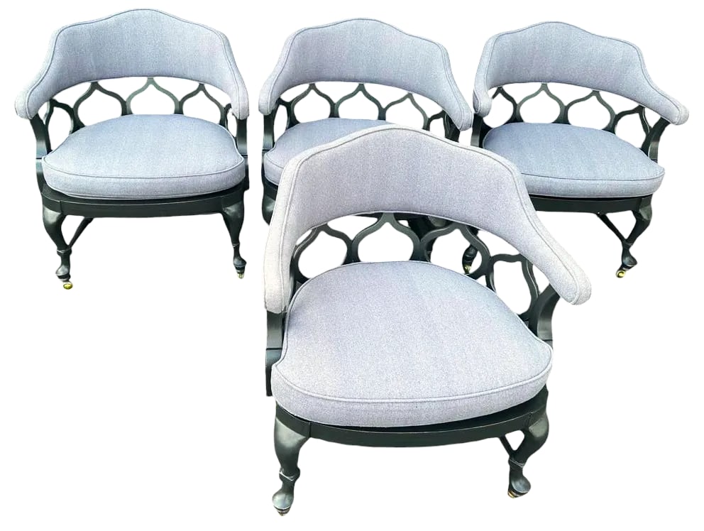 1960s Thomasville Hollywood Regency Tub Dining or Conference Room Chairs on Casters With New Upholst - 7