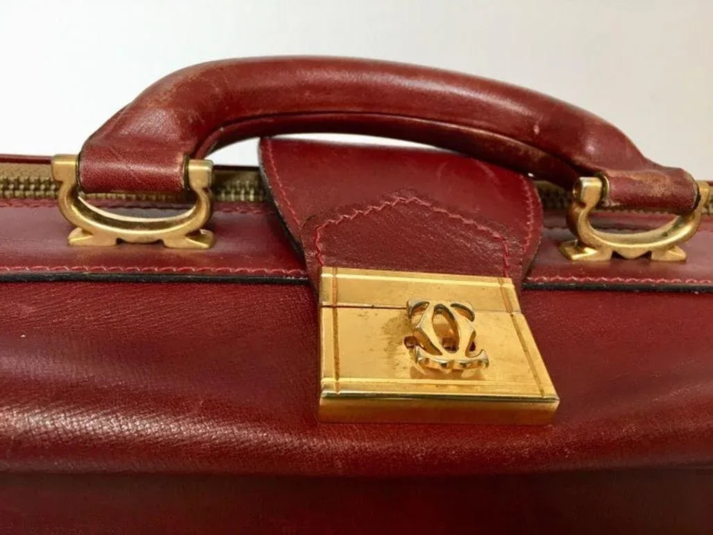 Cartier Must De Cartier Burgundy Red C Logo Leather Suitcase Luggage Paris 1975 - 2
