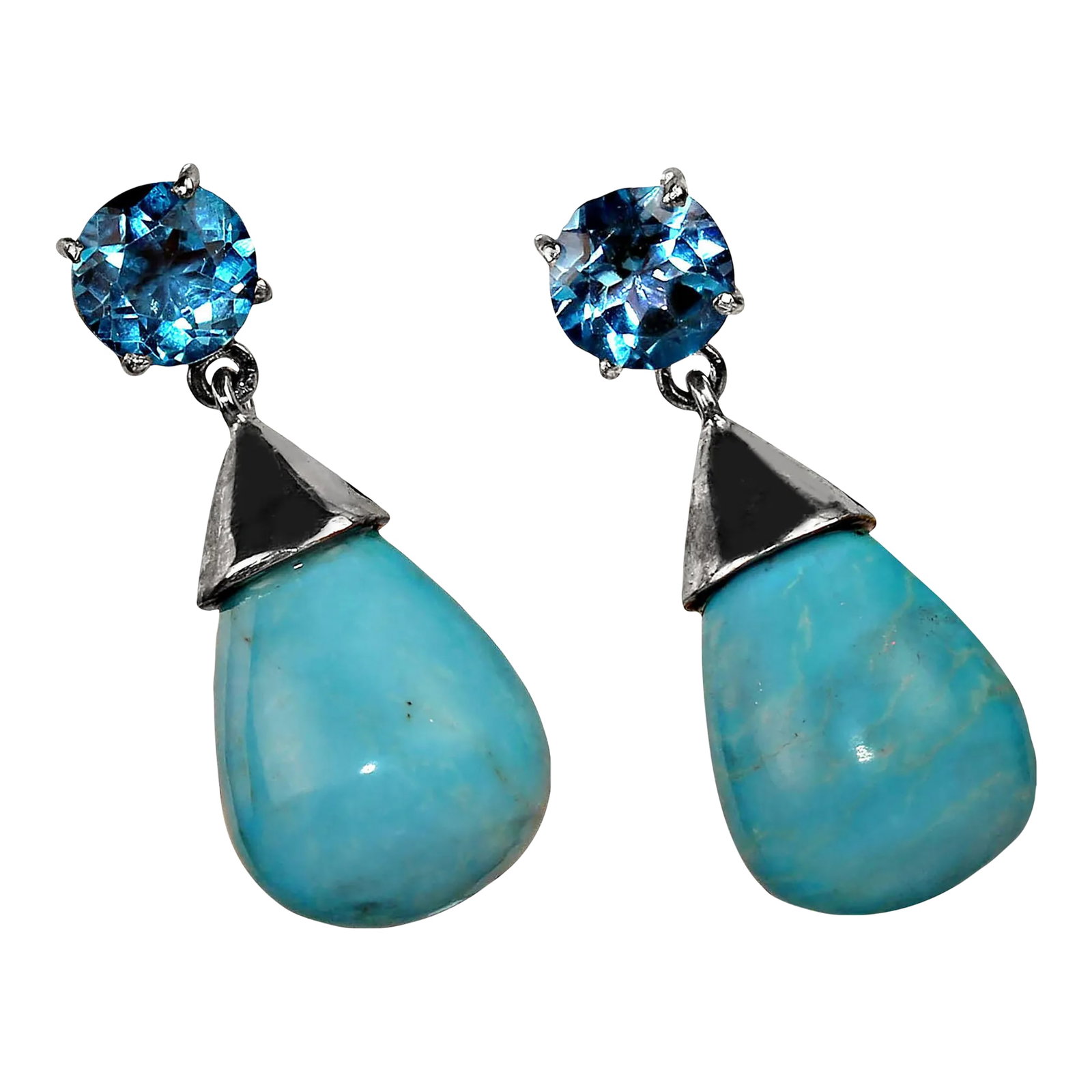 Sleeping Beauty and Apatite Dangle Earrings - 2 Pieces: Exquisite Sleeping Beauty Turquoise Briolette & Apatite Earrings in Sterling Silver Add a touch of rare elegance to your collection with these stunning Sleeping Beauty Turquoise briolette drop