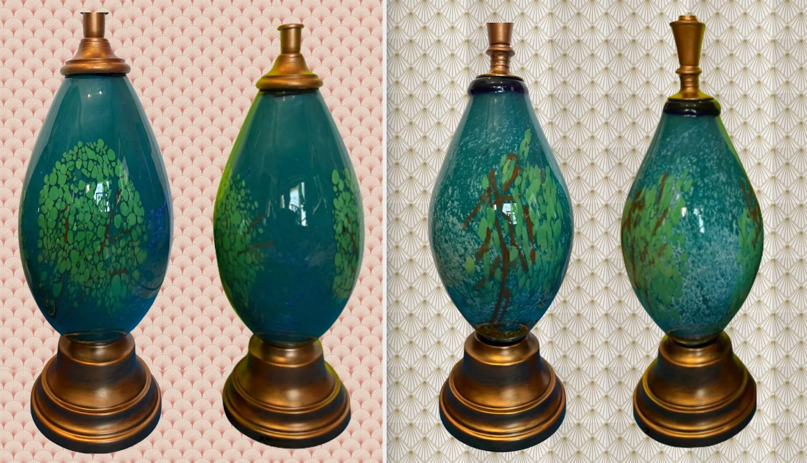 Art Glass Table Lamp a Pair: Abstract Tree - 12