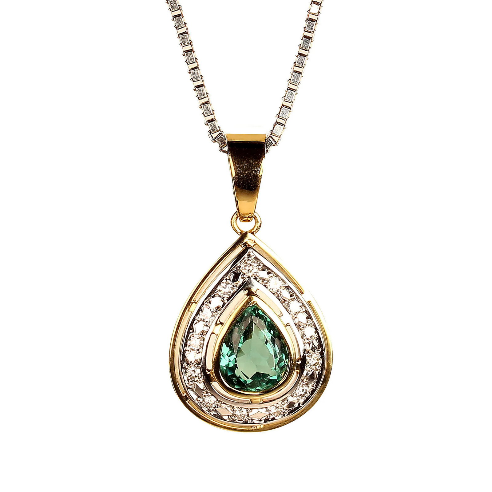 Pendant of Green Quartz, Diamonds, and Yellow & White Gold - 4