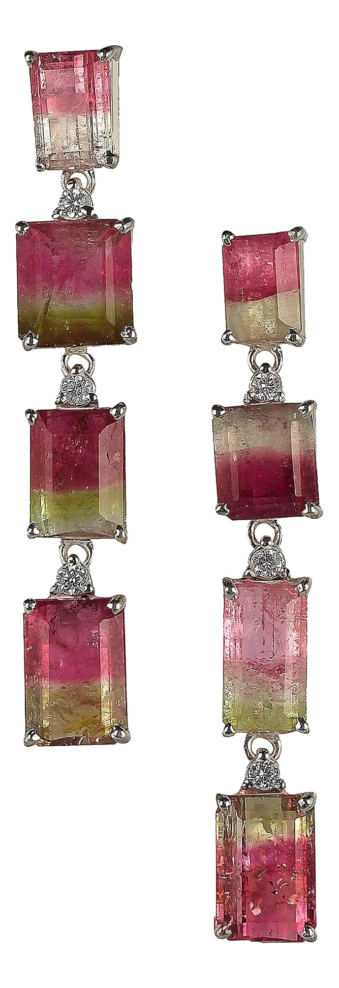 Green and Pink Bi-Color Tourmaline Dangle Earrings - 2 Pieces: One-of-a-Kind Bi-Color Tourmaline Earrings in Sterling Silver – 18.69ct Add a bold, unique touch to your collection with these stunning bi-color Tourmaline earrings. Each earring features pink