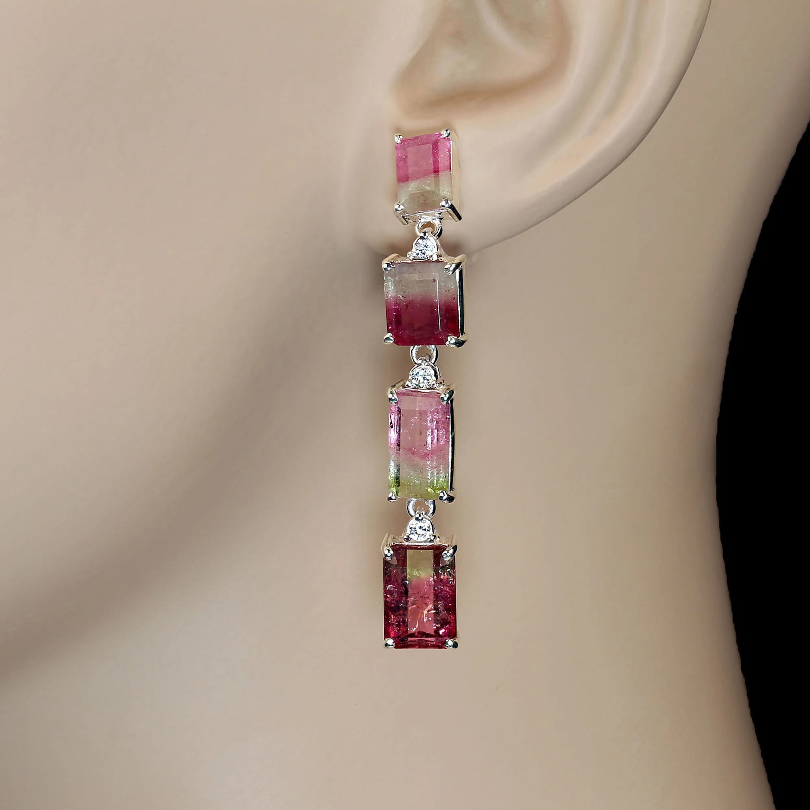 Green and Pink Bi-Color Tourmaline Dangle Earrings - 2 Pieces - 2